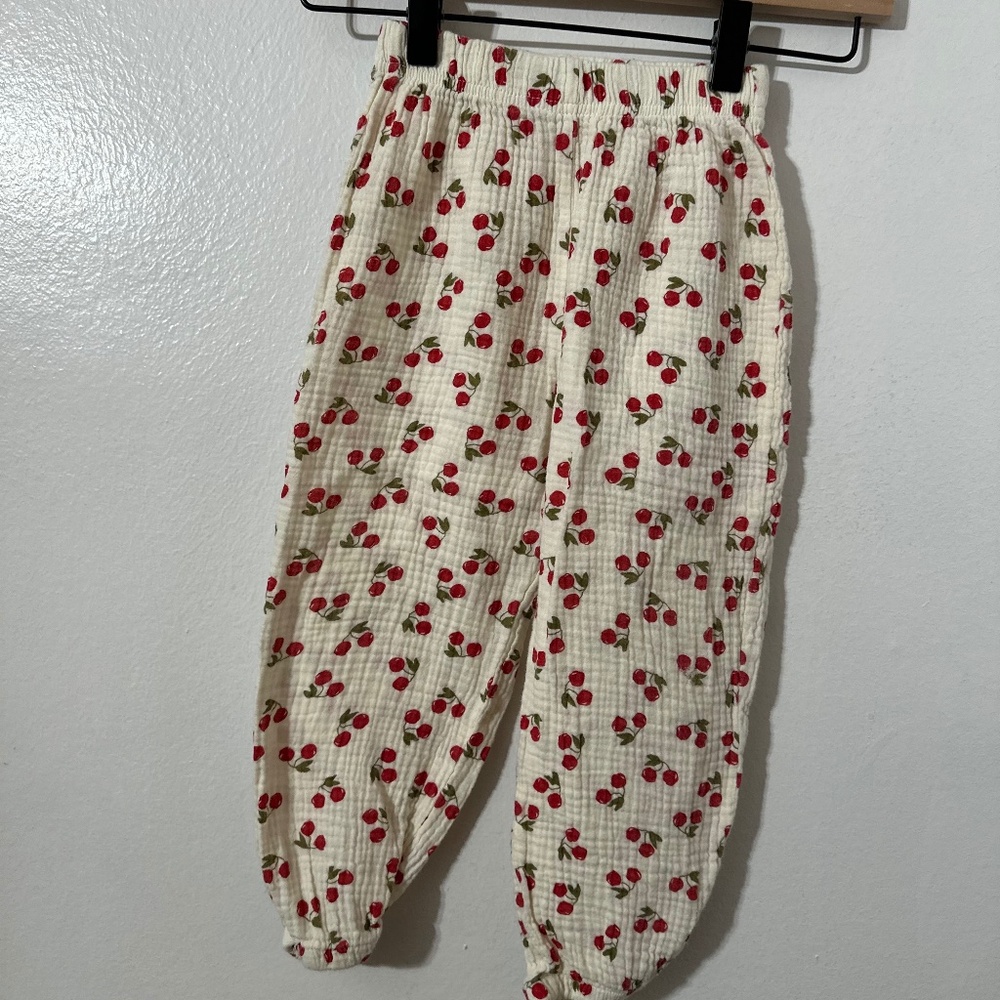 Girls Cream Muslin Cherry Print Boho Style Pull On Pant 120